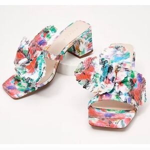 Cecelia New York Leather Hibiscus Block Heeled Sandals